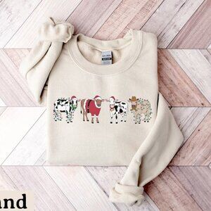 Christmas Cow Sweatshirt Cow Lover Gift Funny Christmas Sweatshirt 90